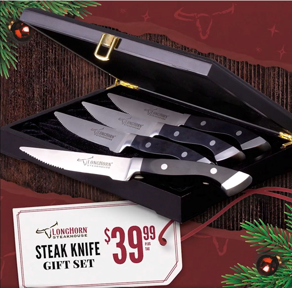 Brand New Longhorn Steakhouse Steak Knives, Set of 4 with Wood Case  Collection